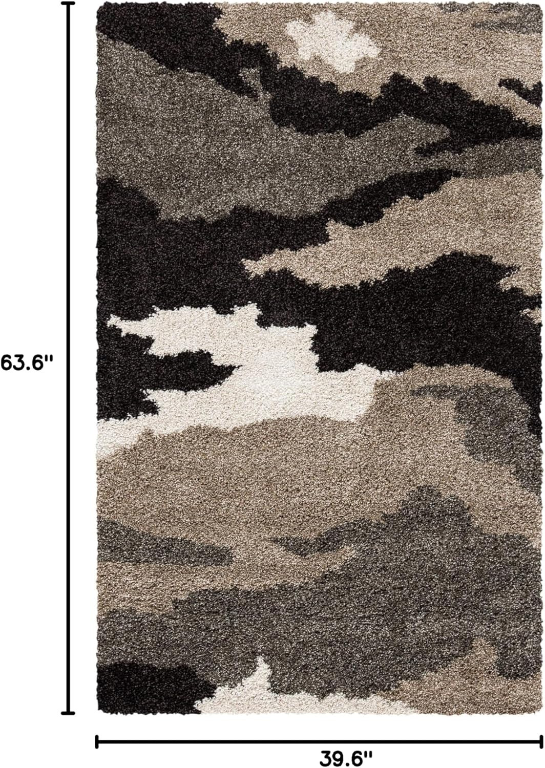 Florida Shag Accent Rug 3’3″ x 5’3″ Beige & Multi, Non-Shedding, Easy Care