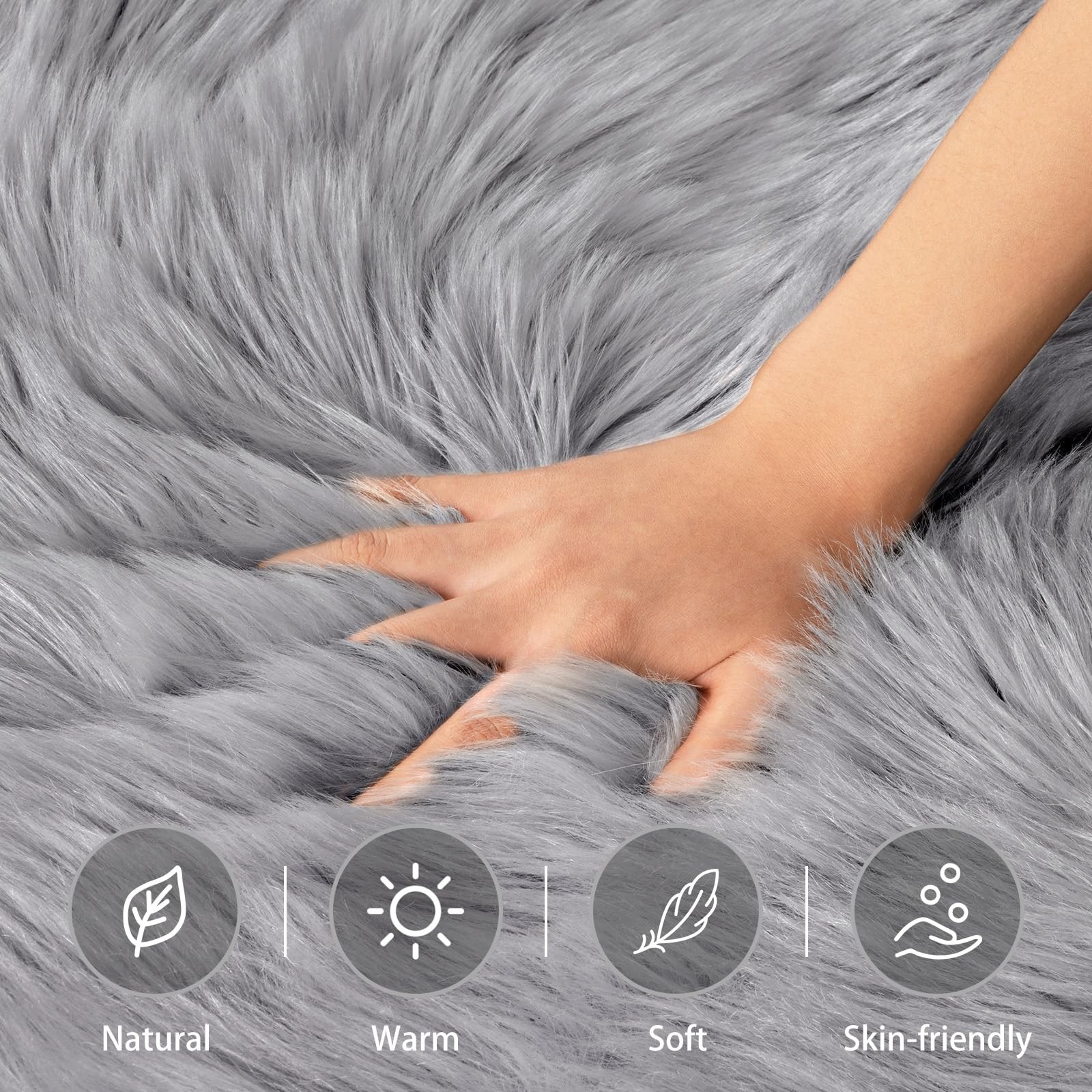 Faux Sheepskin Rugs Soft Faux Fur Rug Grey Fluffy Chair Couch Cover Furry Rug…