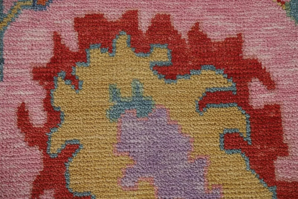 Hand Knotted Pink Floral Oushak Turkish Contemporary ethnic Rugs for living area