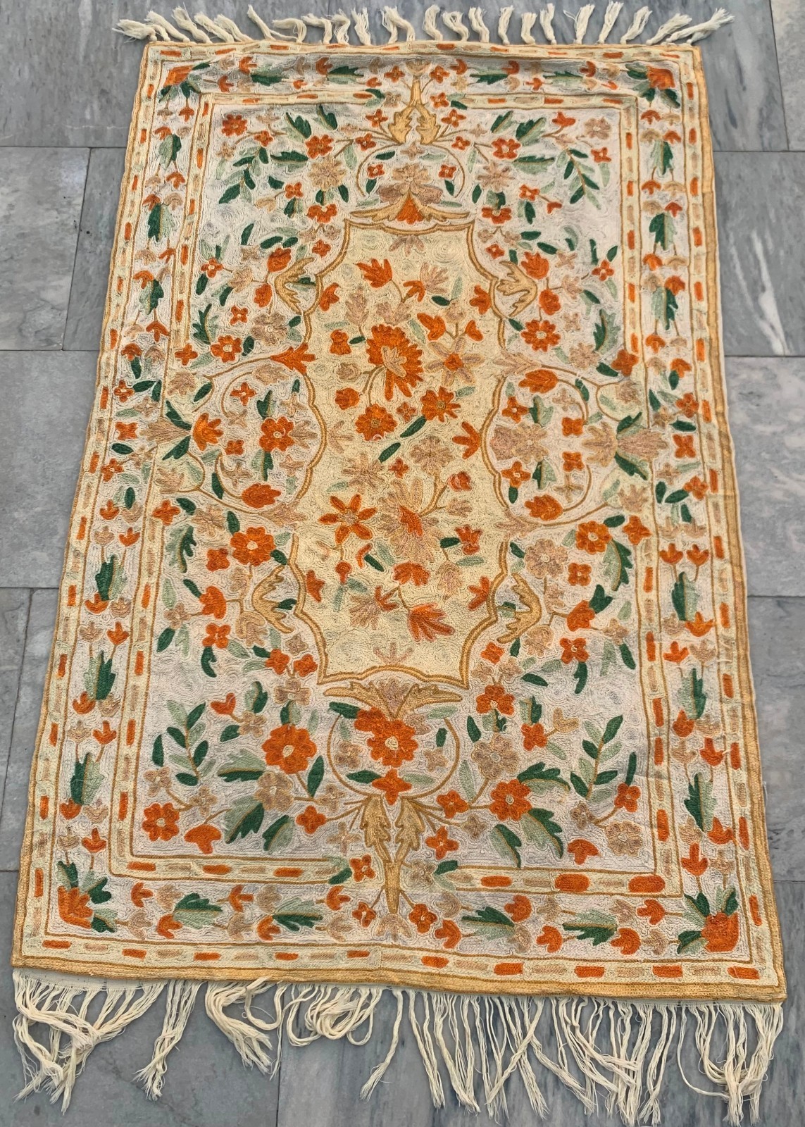 Vintage French Style Aubusson Chain Stitch Needlepoint Rug 2×4 ft Free Ship