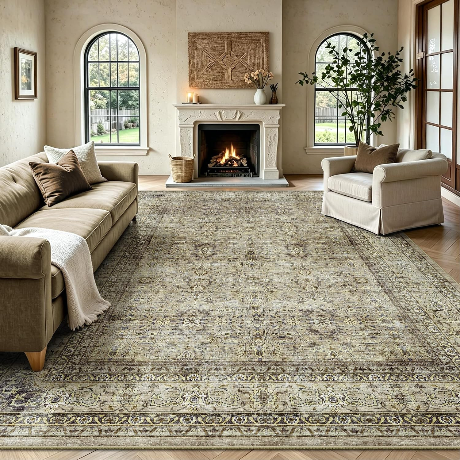 8X10 Area Rugs for Living Room – Washable Vintage Retro Large Rug, Soft Ultra Th