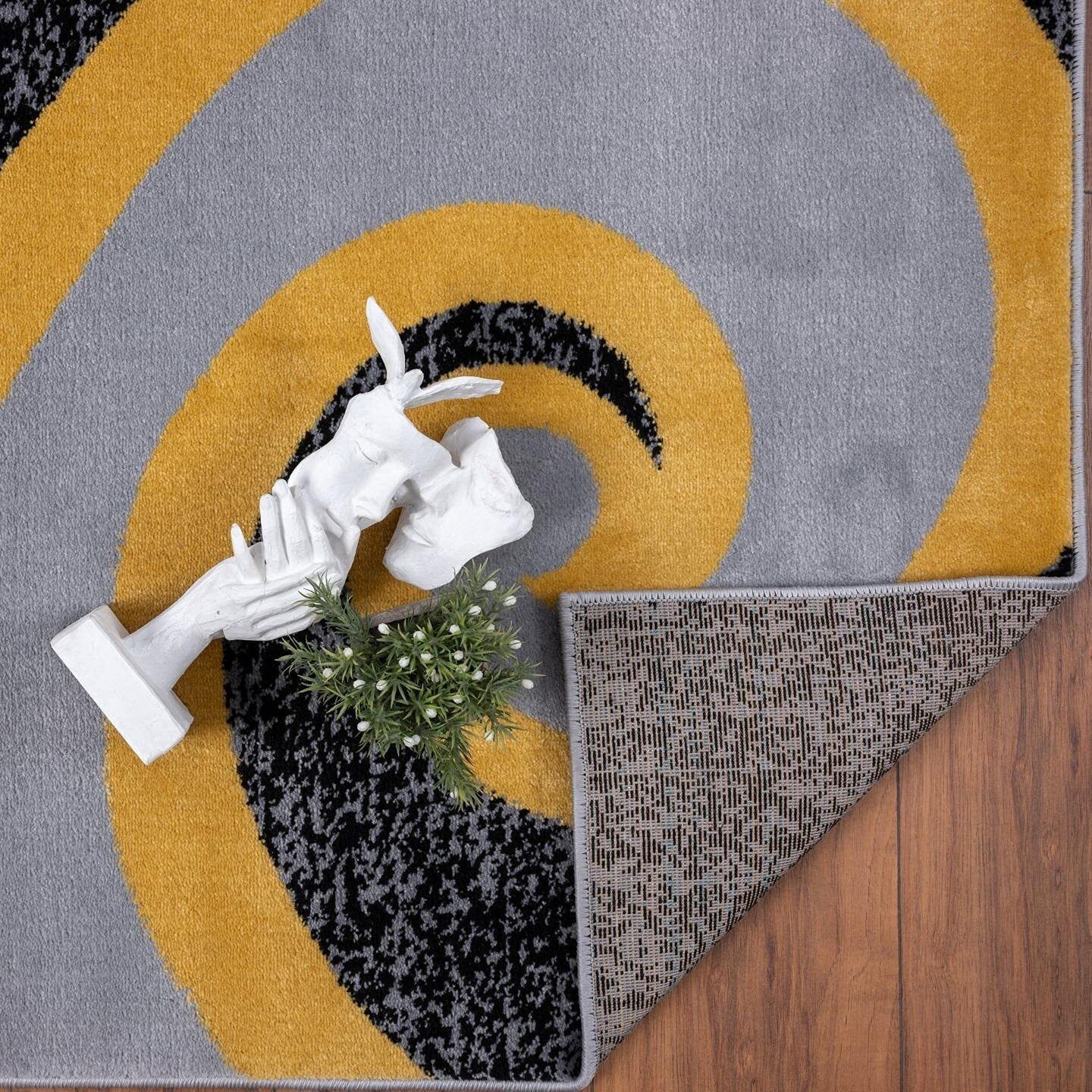 Home Decor Yellow Rugs Swirl Modern Abstract Area Rug Stylish Premium Rug