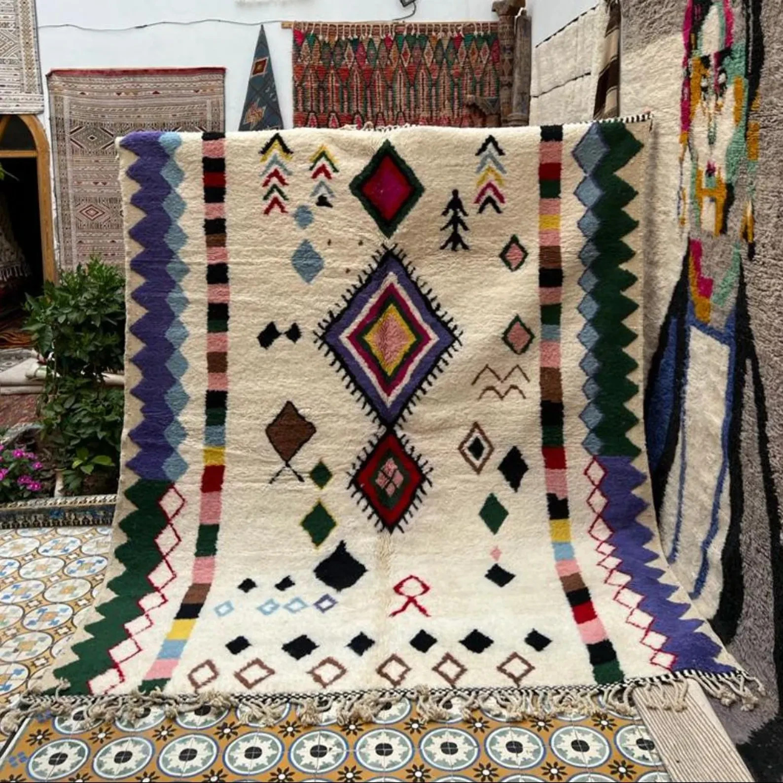 Azilal Moroccan Rug, Colorful Berber Wool Carpet, Boho Abstract
