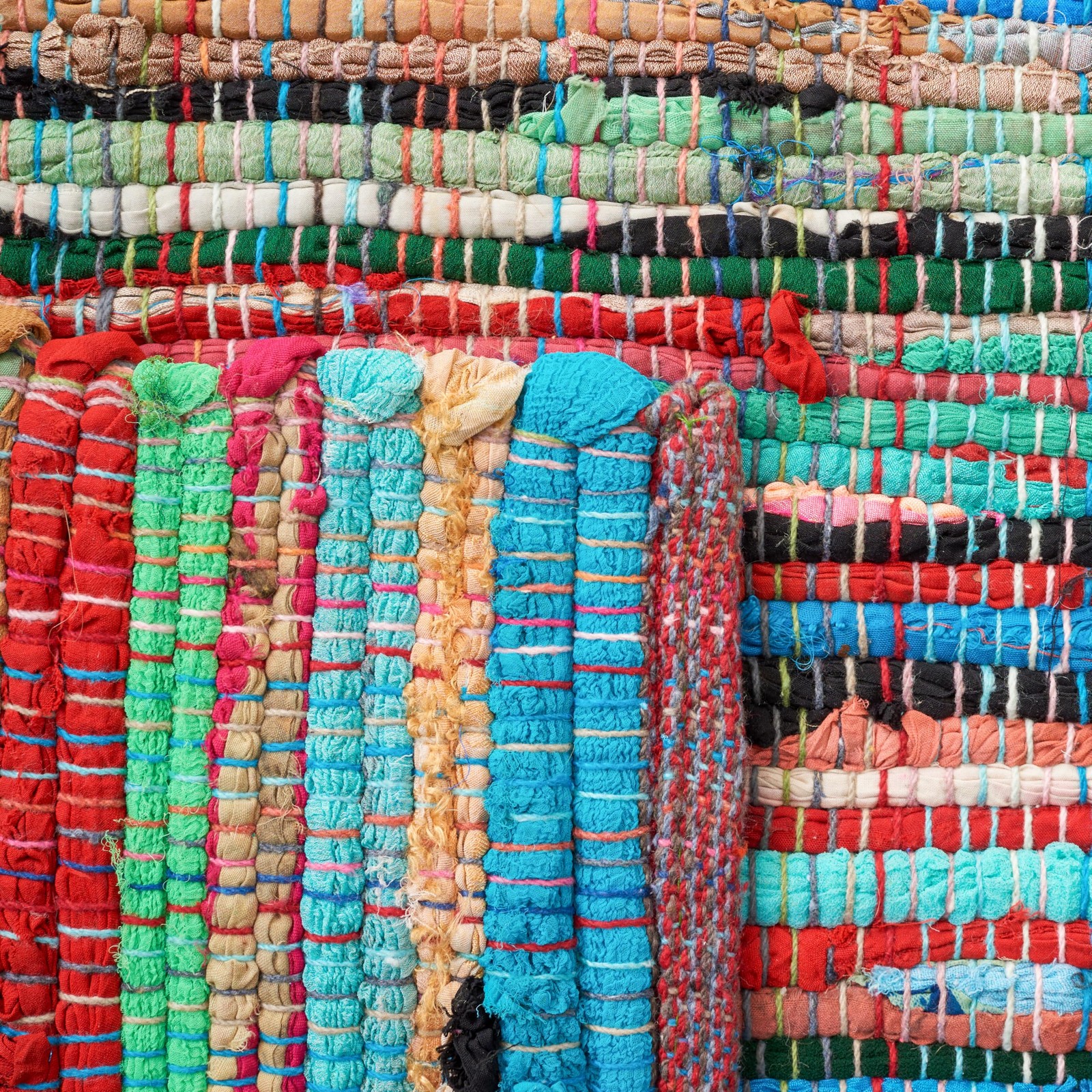 Rag Rug Collection Area Rug – 5′ x 8′, Green & Multi, Handmade Boho Stripe Co…