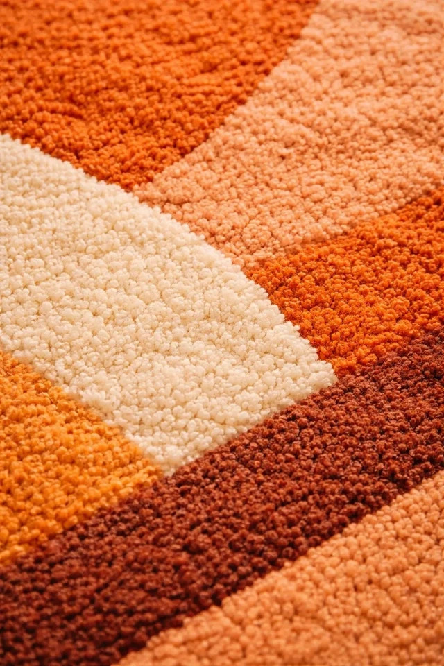 Hand Tufted Modern Abstract Orange Wool Rug Retro Geometric Area Rug Carpet.