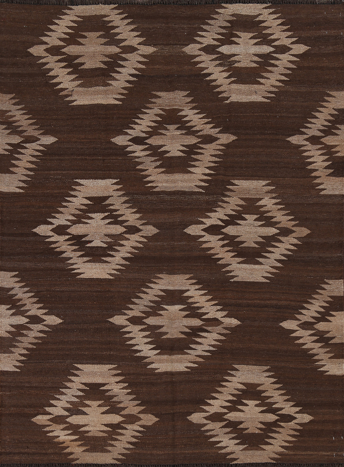 Hand Woven Wool Oriental Carpet Natural Dye Tribal Kilim Rug 5×6 Ft Brown Rug