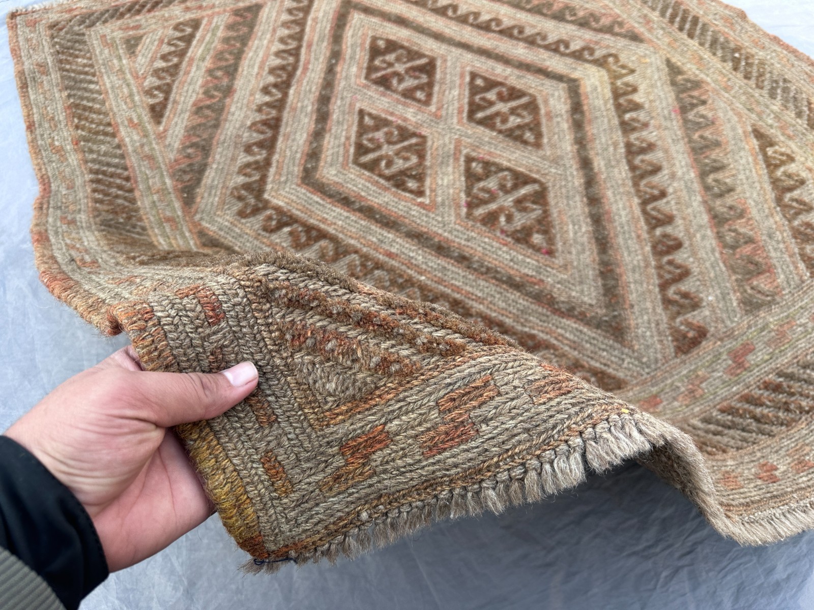 3’9 x 4 Ft Vintage Afghan Tribal Area Rug–Terracotta Mishwani Nomadic Rustic Rug