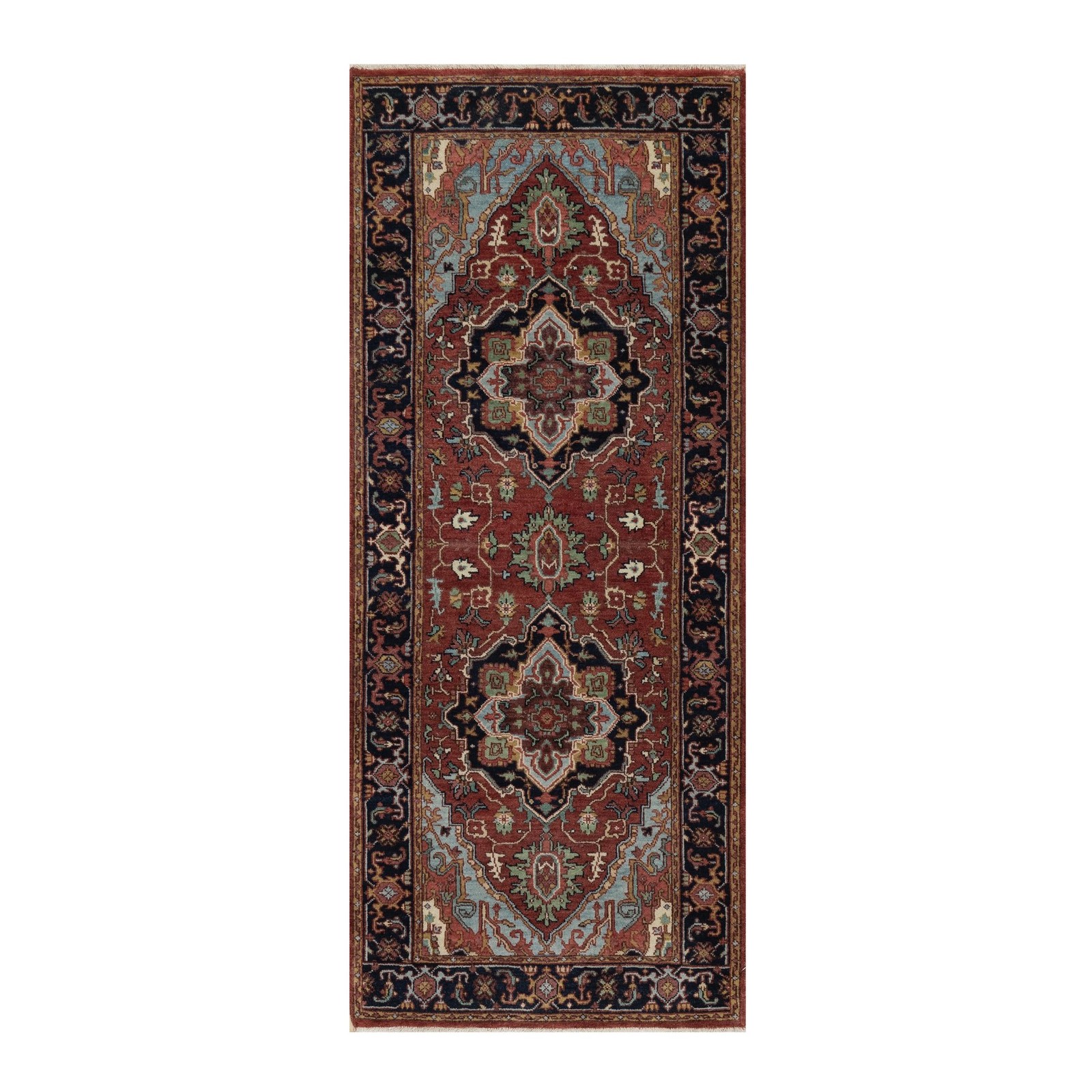 2’6″x6’2″ Red Antiqued Heris Hand Knotted New Zealand Wool Runner Rug R91502