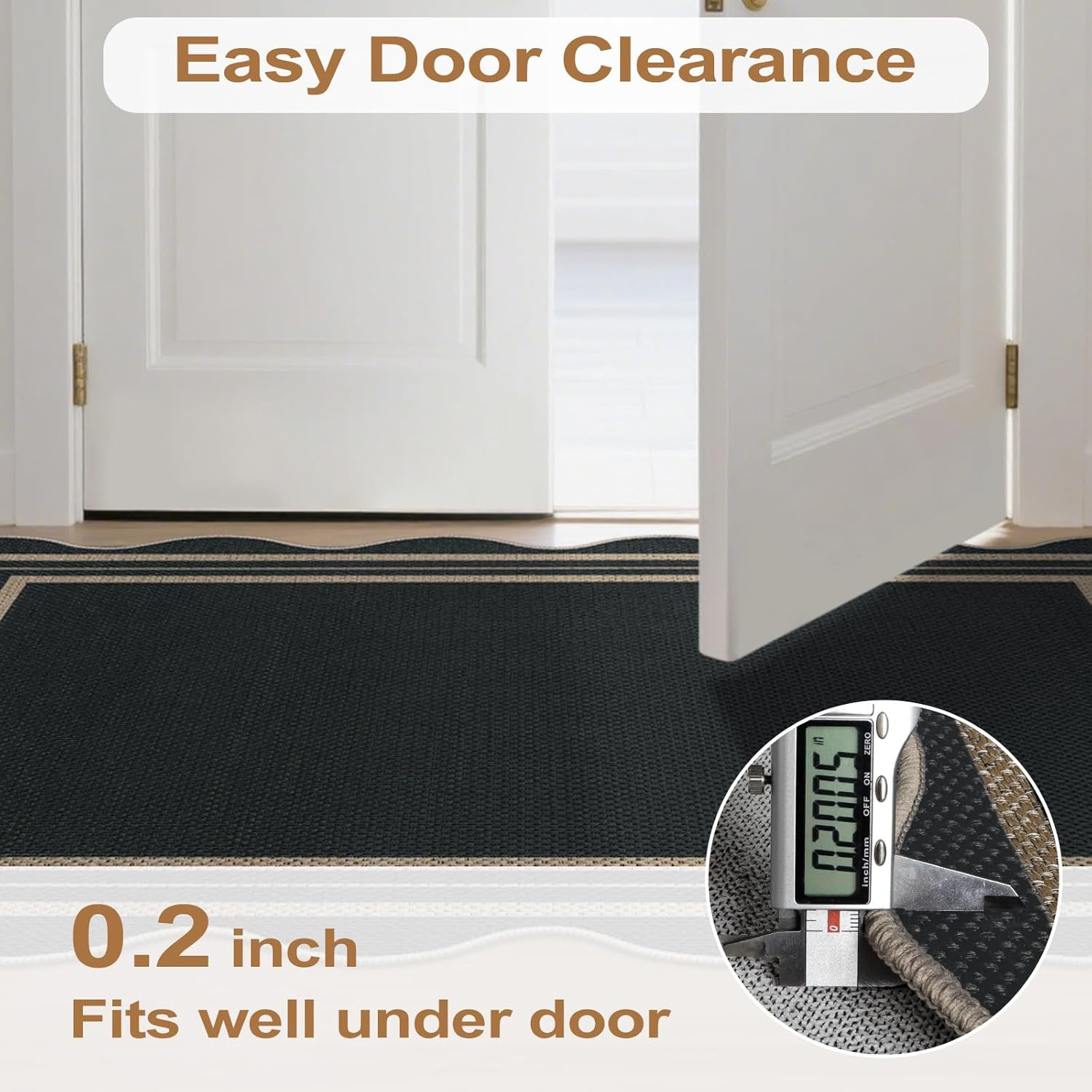 Scalloped Easy Jute 3X5 Outdoor Rug, Washable Rugs for Entryway Black Front Door