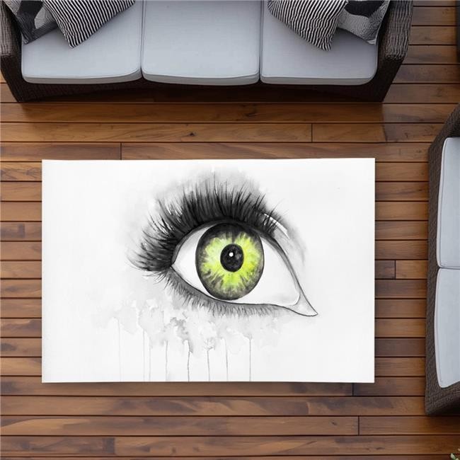 3×5 ft. Green Eye in Watercolor – Gray Outdoor Area Rug for Living Room – Rec…