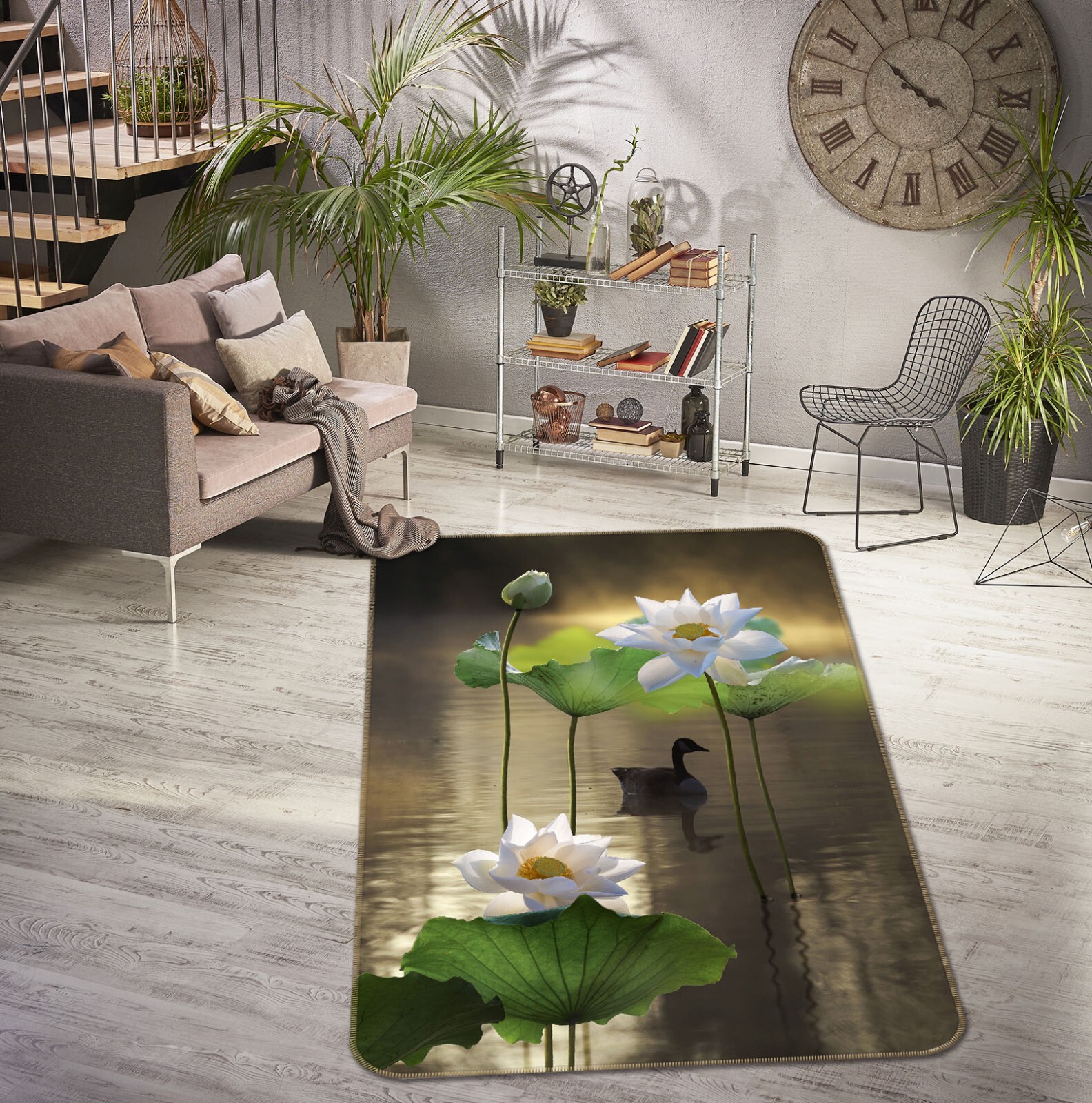3D White Lotus Duck Lake ZHUA657 Game Non Slip Rug Mat Photo Carpet Amy