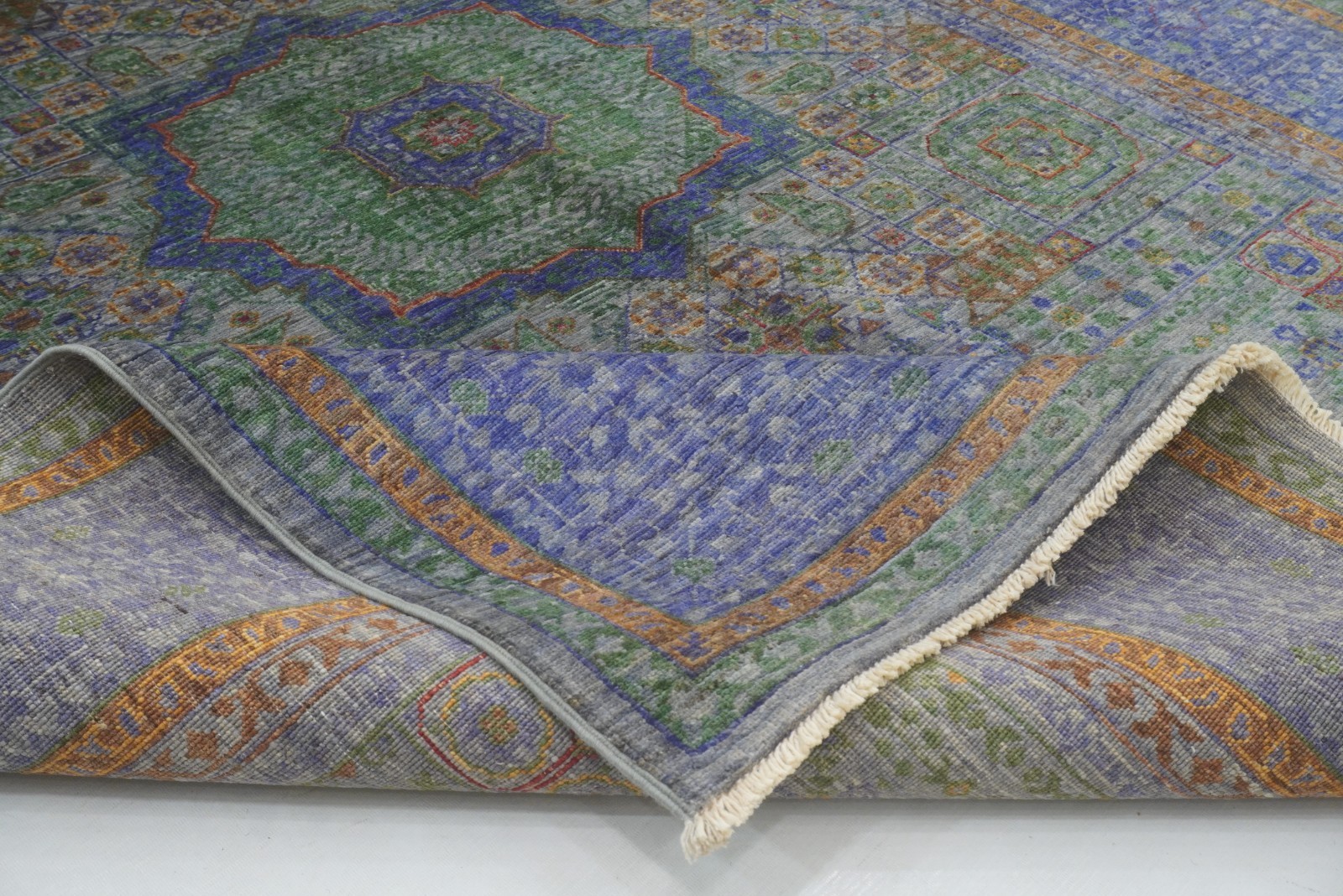 5×7 ft Blue Mamluk Afghan Hand Knotted Wool Medallion Rug