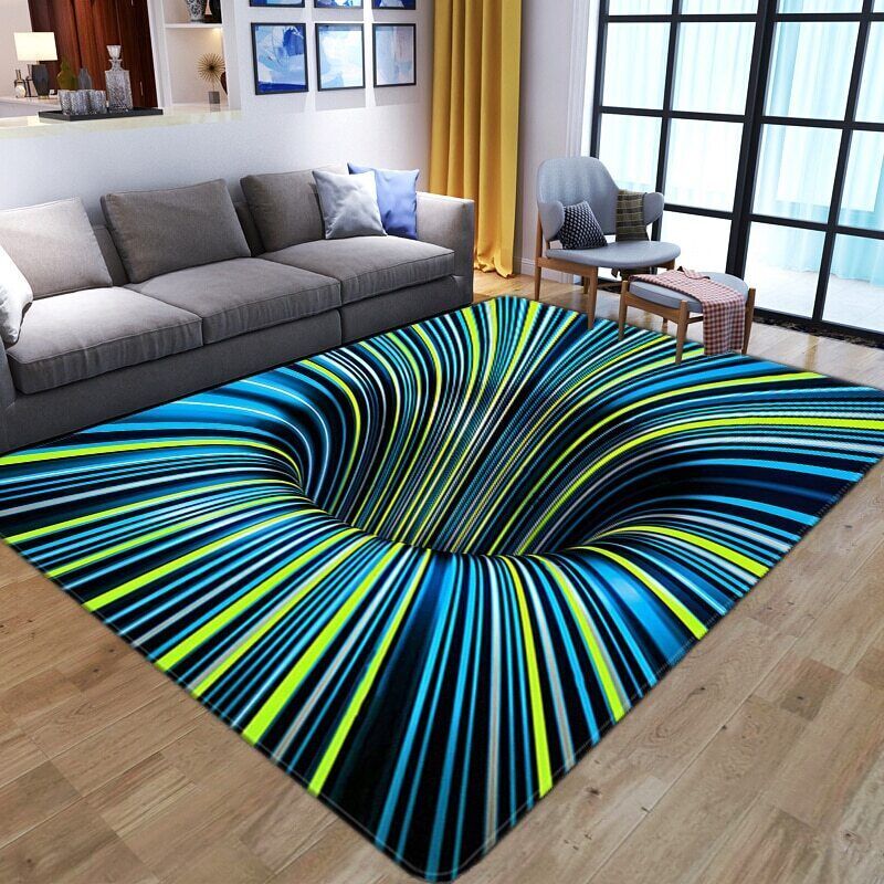 3D Effect Carpet Vortex Optical Illusion Floor Area Rug Abstract Geometric Mat