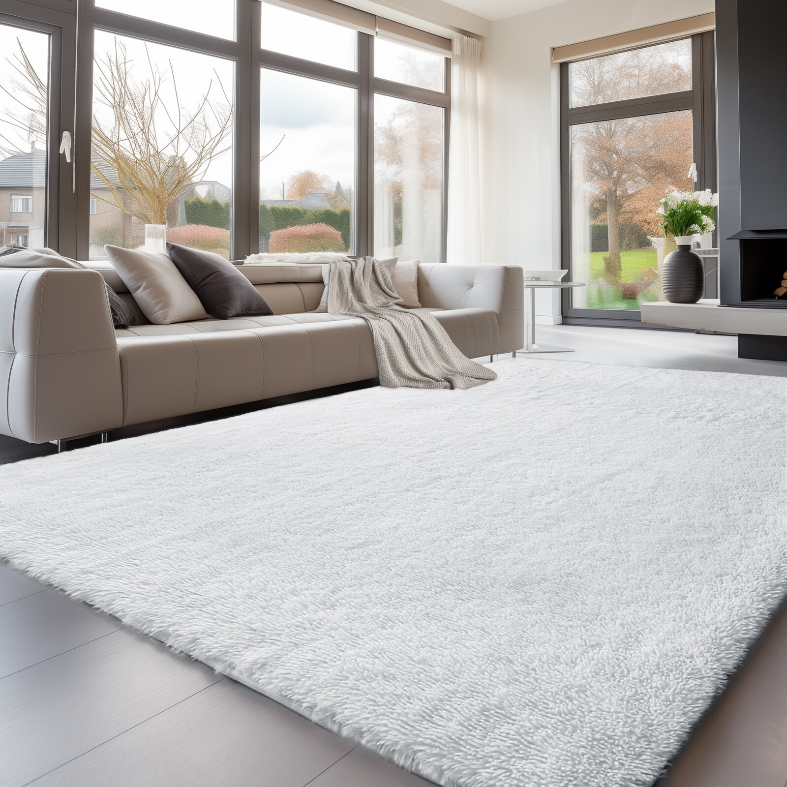 Large Size Shaggy Fluffy Area Rugs Carpets Living room Bedroom White