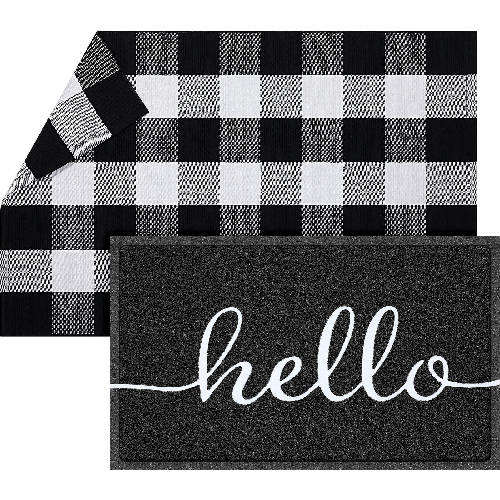 2 Pcs 30” x 18” Doormat 43” x 27.5” Black and White Layered Rug for Front…