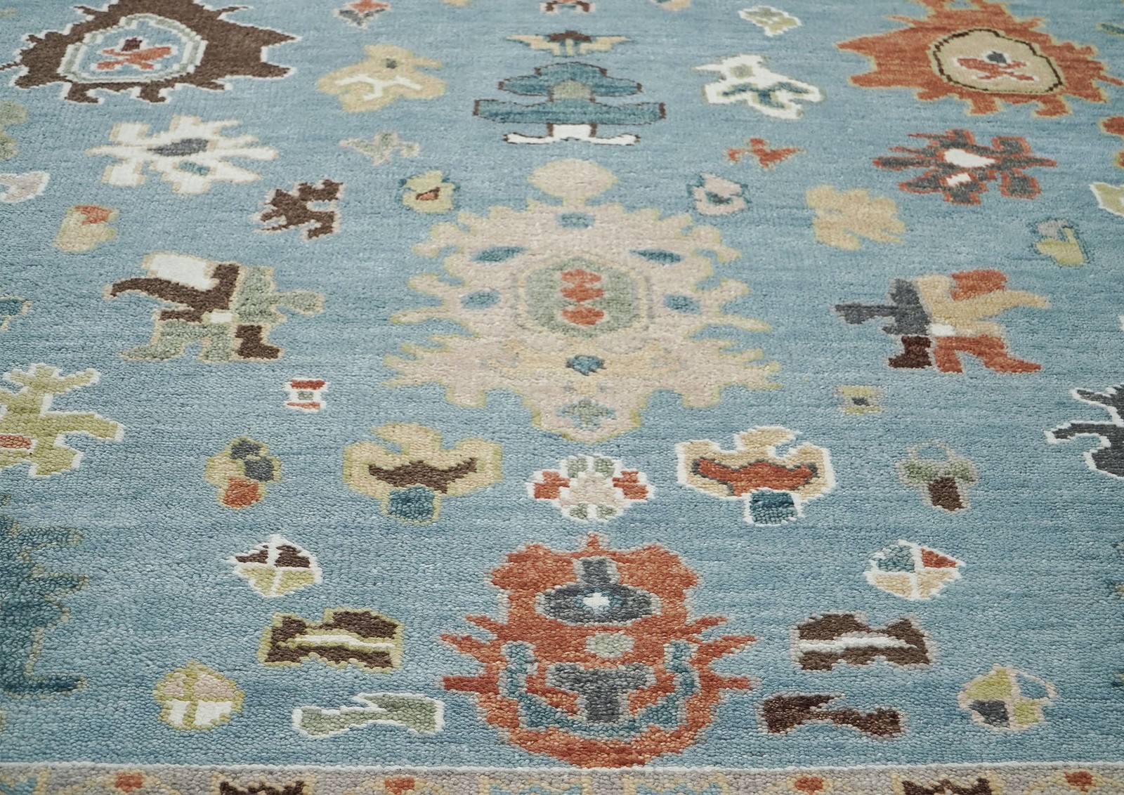 8’10”x12’2” Hand Knotted Wool Blue Oushak Arts and Crafts Rug