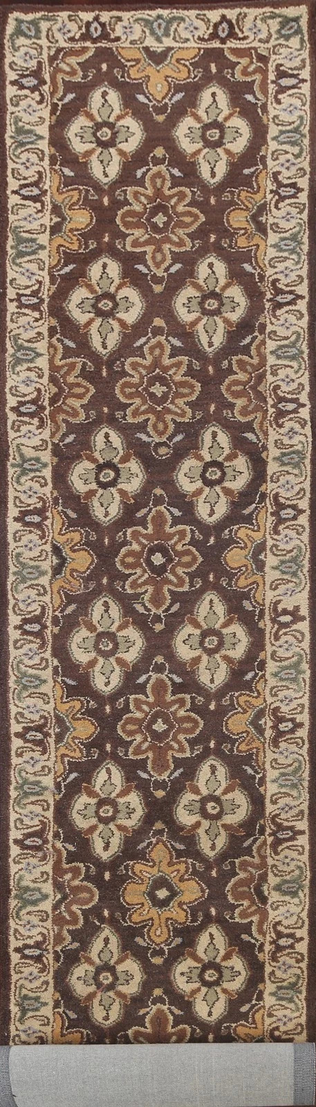 Hand Tufted Brown Floral Runner Rug 3×19 Ft Oriental Wool Carpet Traditional Rug