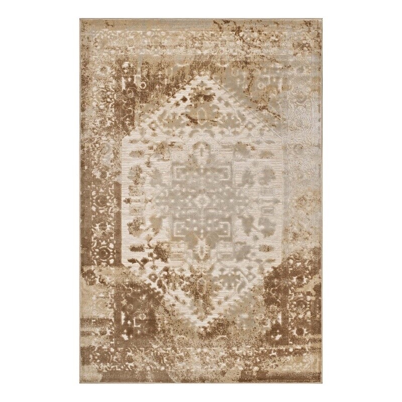 Rosina Distressed Vintage Medallion 5×8 Area Rug in Tan and Cream