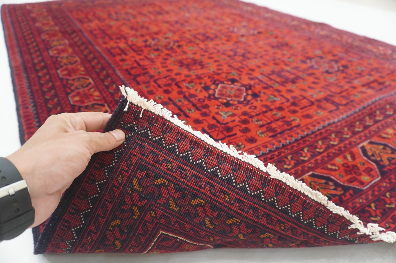 5×7 ft Red Afghan Hand Knotted Wool Oriental Rug