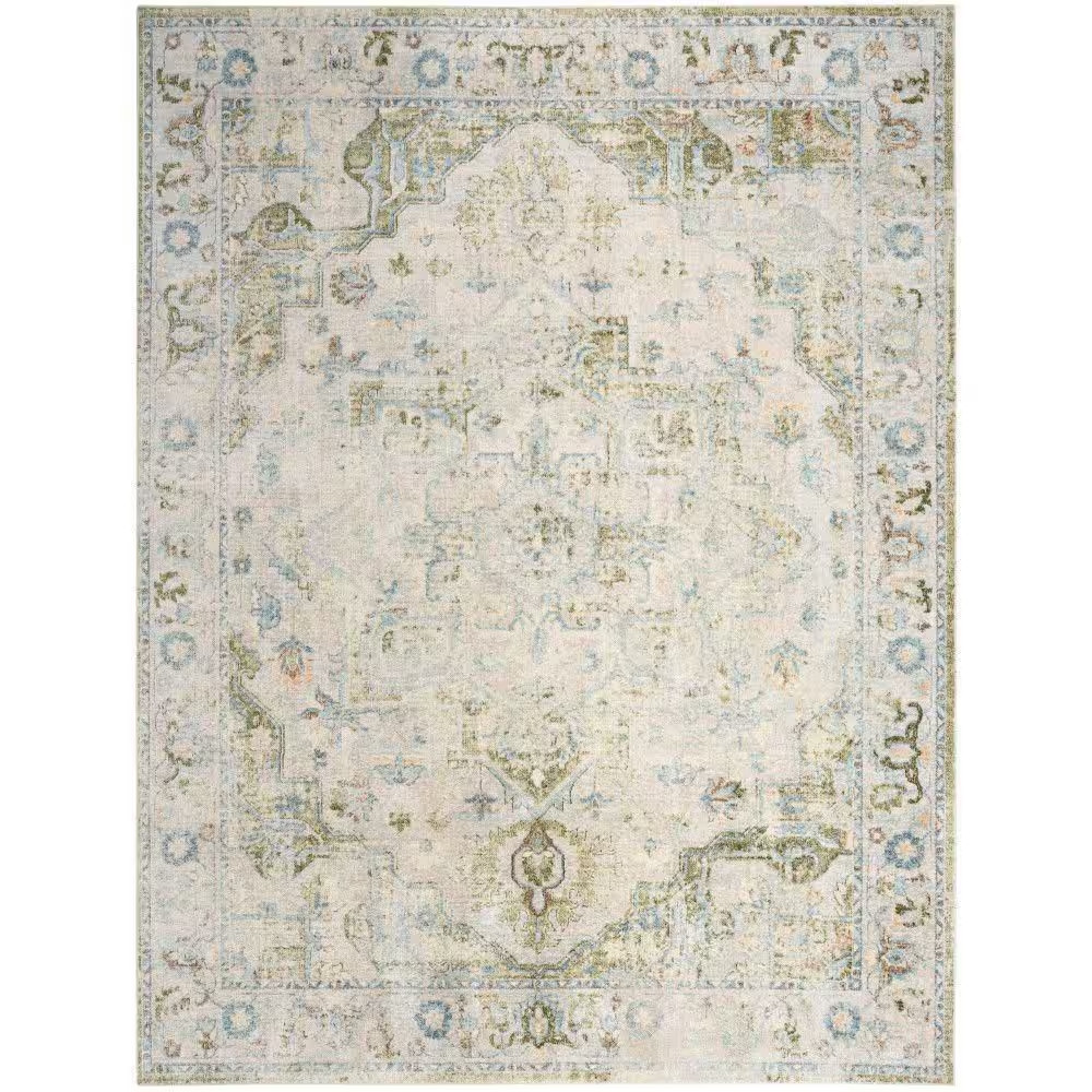 Astra Machine Washable Blue Green 9 Ft. X 12 Ft. Center Medallion Traditional Ar