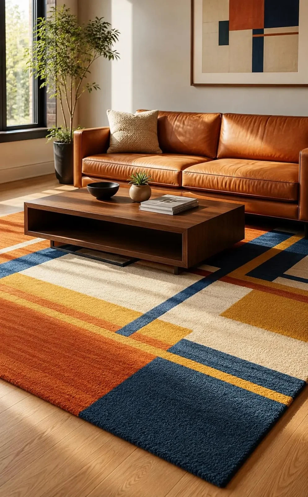 Hand Tufted Geometric Rug Mid Century Modern Area Rug Abstract Multicolor Carpet