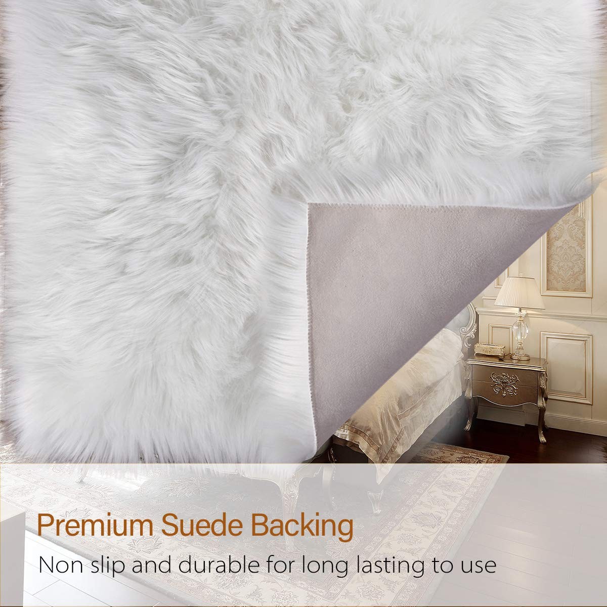 Soft Fluffy Faux Fur Rugs for Bedroom Bedside Rug 2×4 Feet, Washable, Furry S…