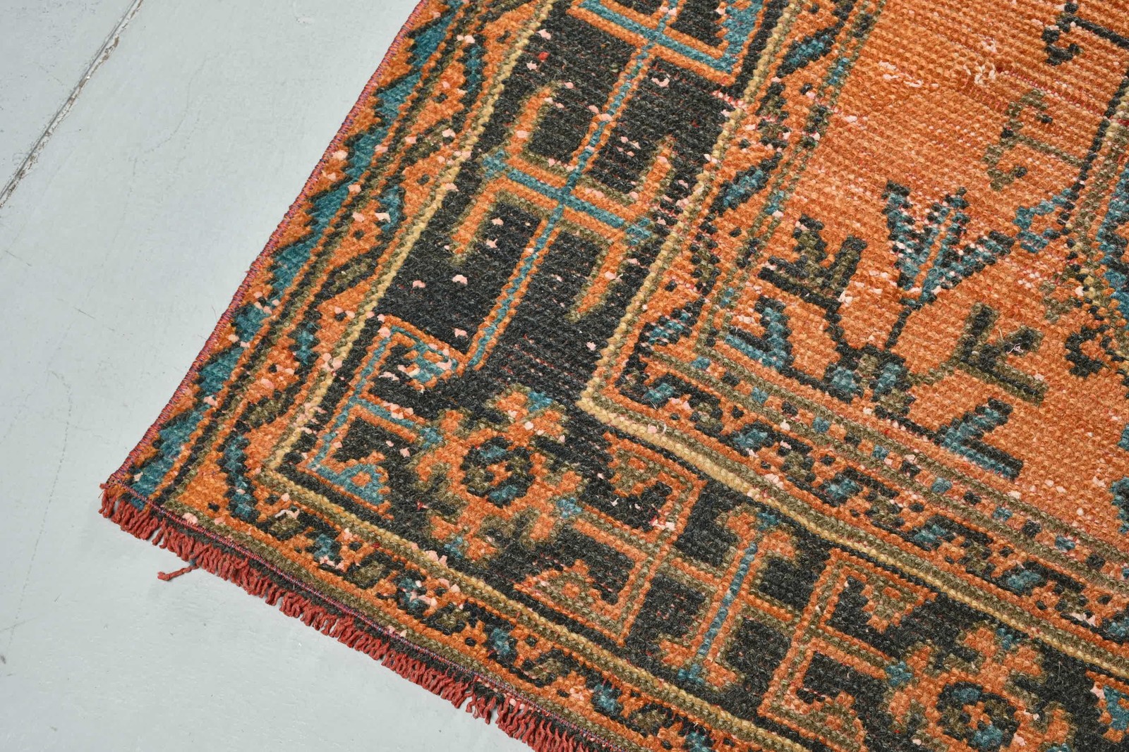 4,5×10,5 ft Vintage Rug, Orange Oriental Turkish Wool Rug