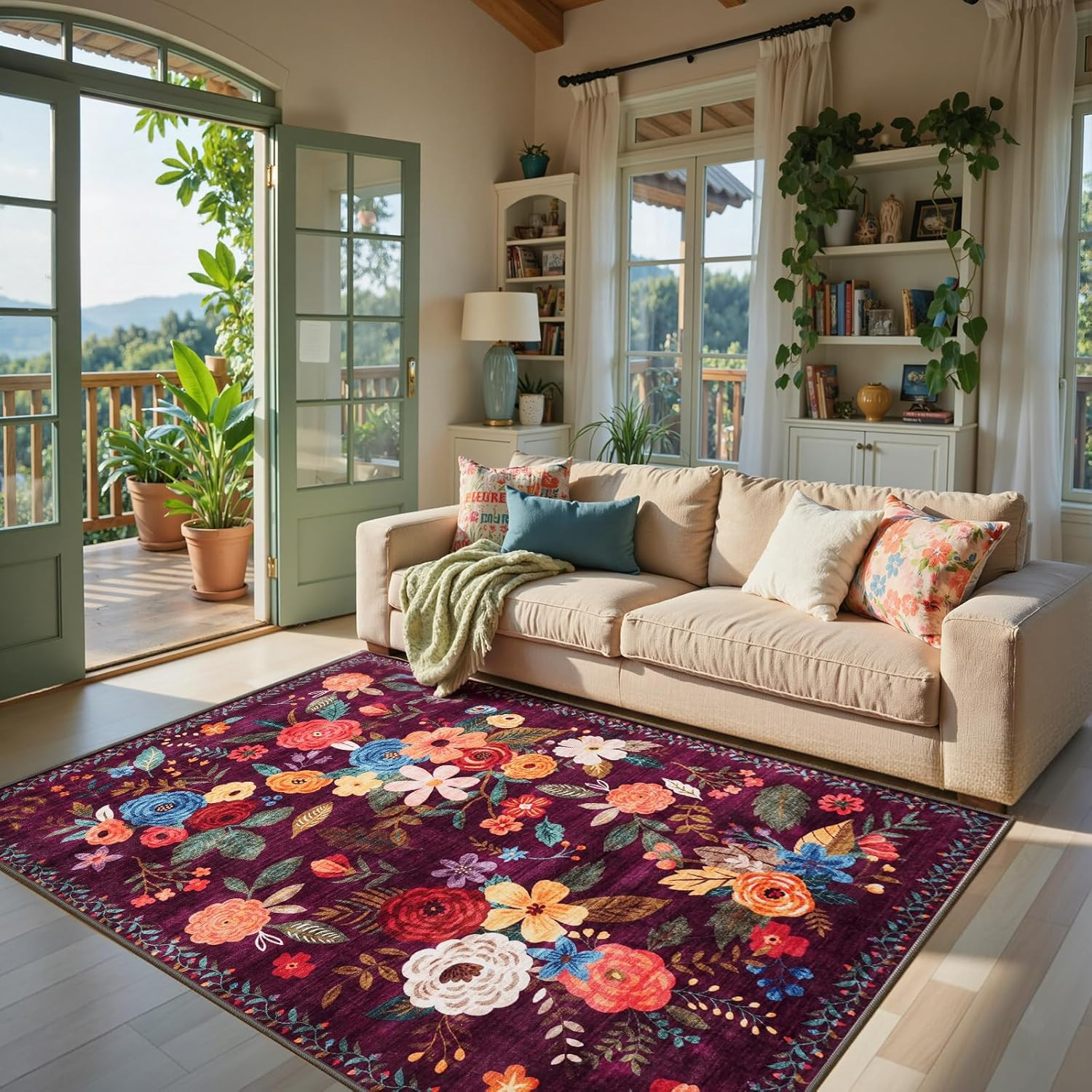 Living Room Rugs, Area Rugs 5X7 for Bedroom Ultra-Thin Soft, Non-Slip Washable S