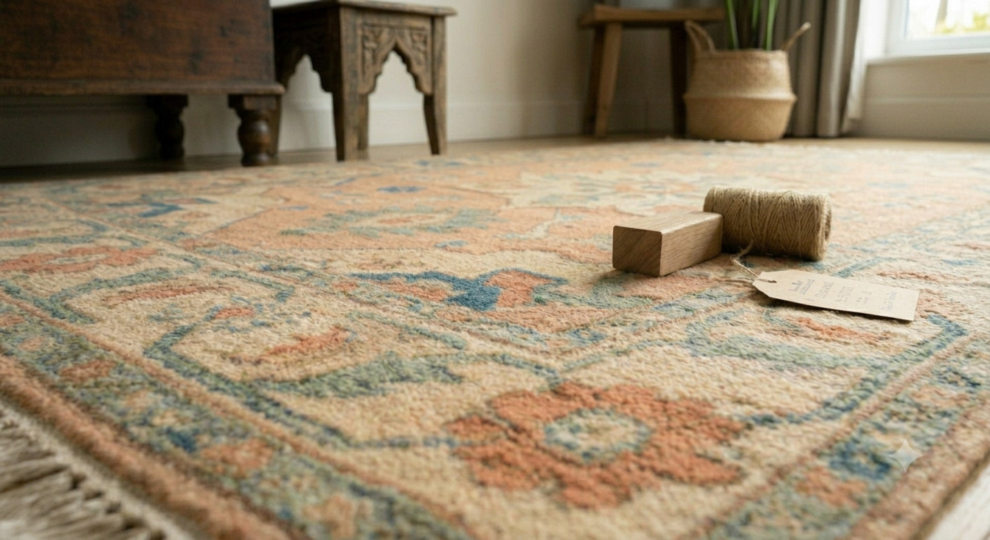 Hand Knotted Oushak Rug Wool Area Rug Vintage Turkish Floral Carpet