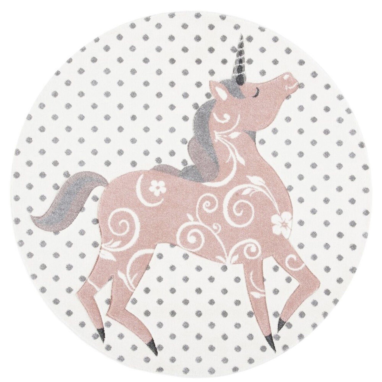 Safavieh Carousel Unicorn 3’ Round Ivory Grey and Pink Kids Area Rug