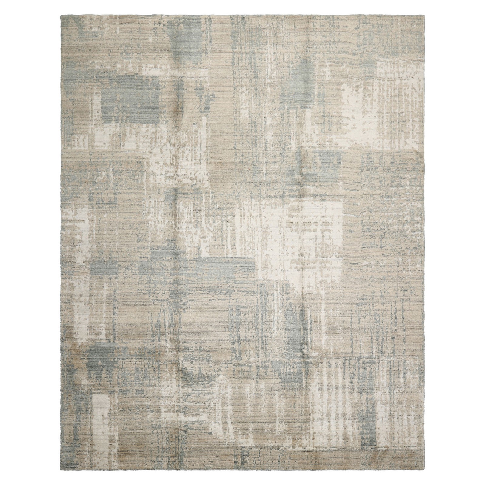 Modern Abstract Tibetan Sherpa 8×10 Beige Hand Loomed Wool & Silk Area Rug