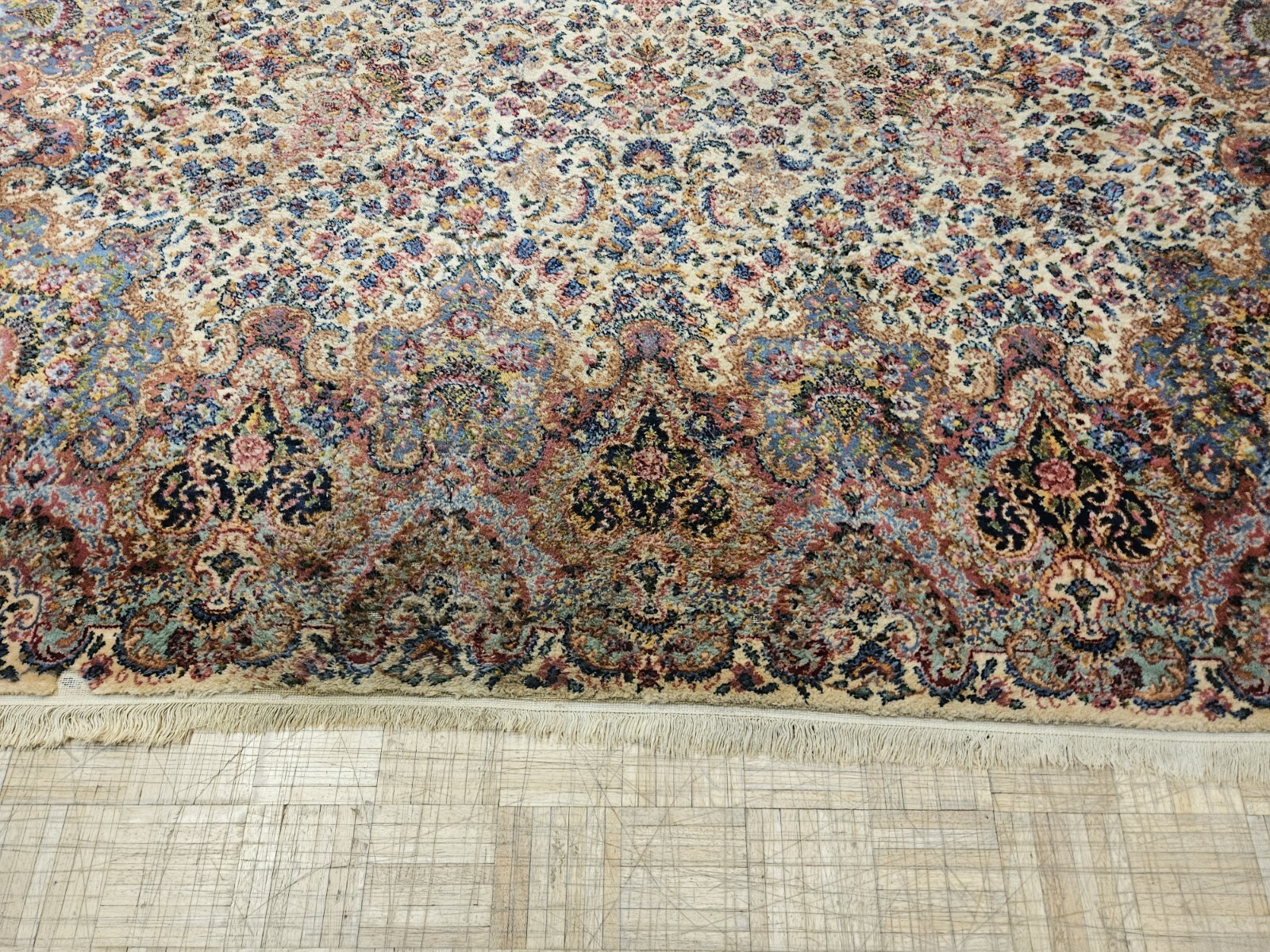 10×14 KARASTAN ANTIQUE IVORY FLORAL KIRMAN 700 -759 100% WOOL RUG