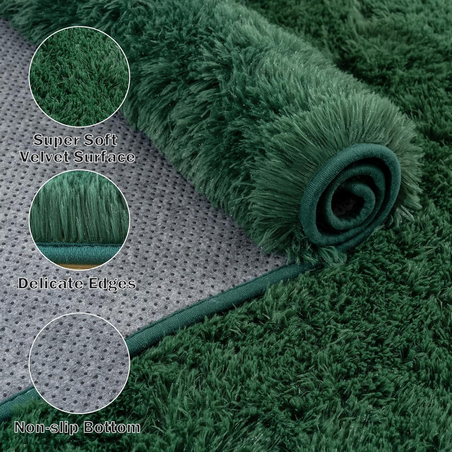 Large Area Rugs for Living Room Bedroom, 4×6 Feet Dark Green Fluffy Shag Rugs, U