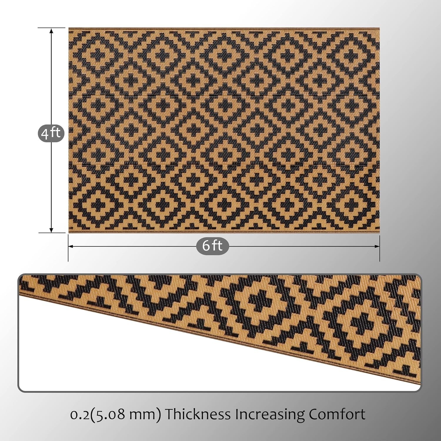 Reversible Waterproof Outdoor Rug 4′ x 6′ – Perfect for Camping & Picnics