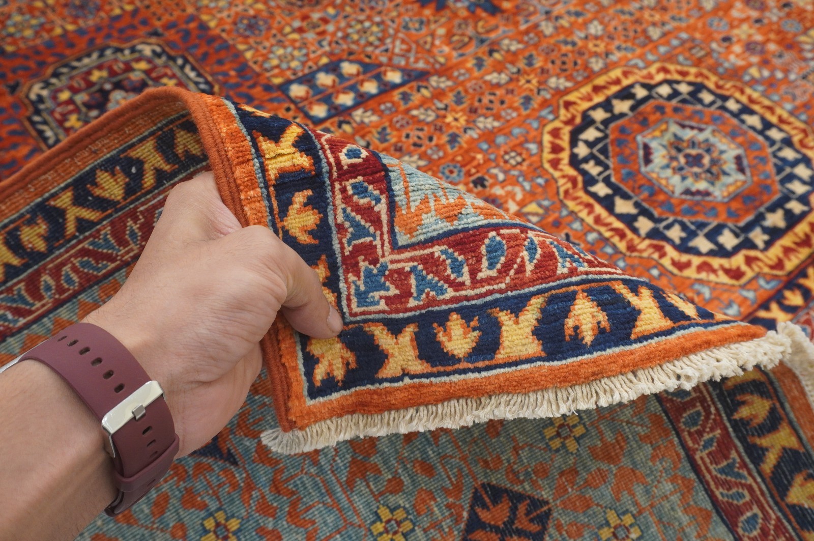 6×9 ft Orange Mamluk Afghan Hand Knotted Wool Medallion Rug
