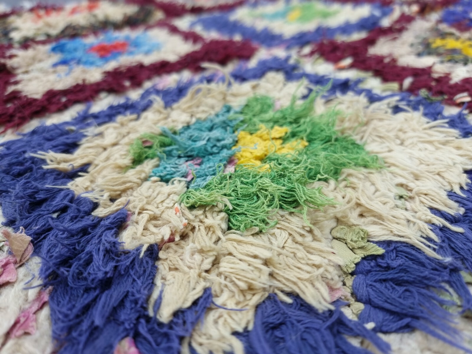 Moroccan Handmade Vintage Rug 2’6″x6’8″ Berber Geometric White Blue Cotton Rug