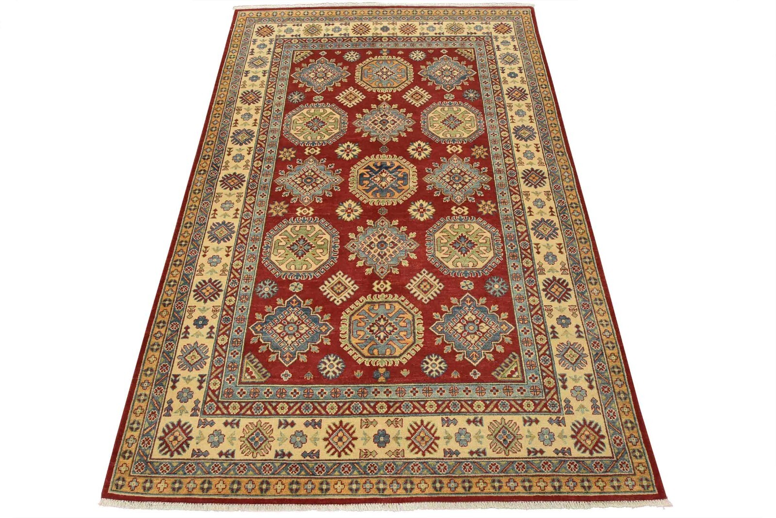 Kazak Rug 6’1” x 9’1” Red Wool Tribal Hand-Knotted Oriental Carpet