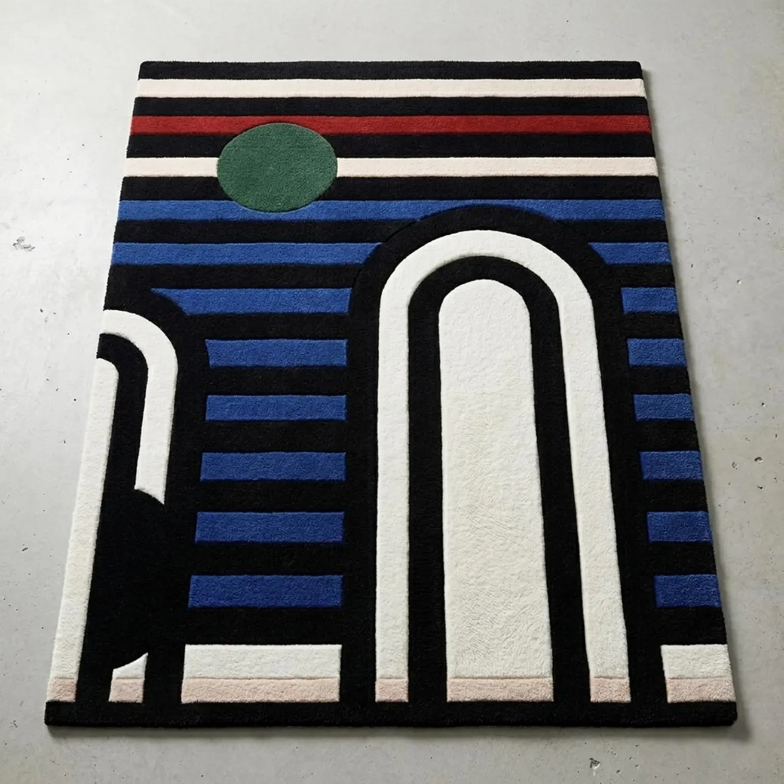 Hand Tufted Geometric Rug Modern Abstract Area Rug Blue Black Wool Rug Contempor