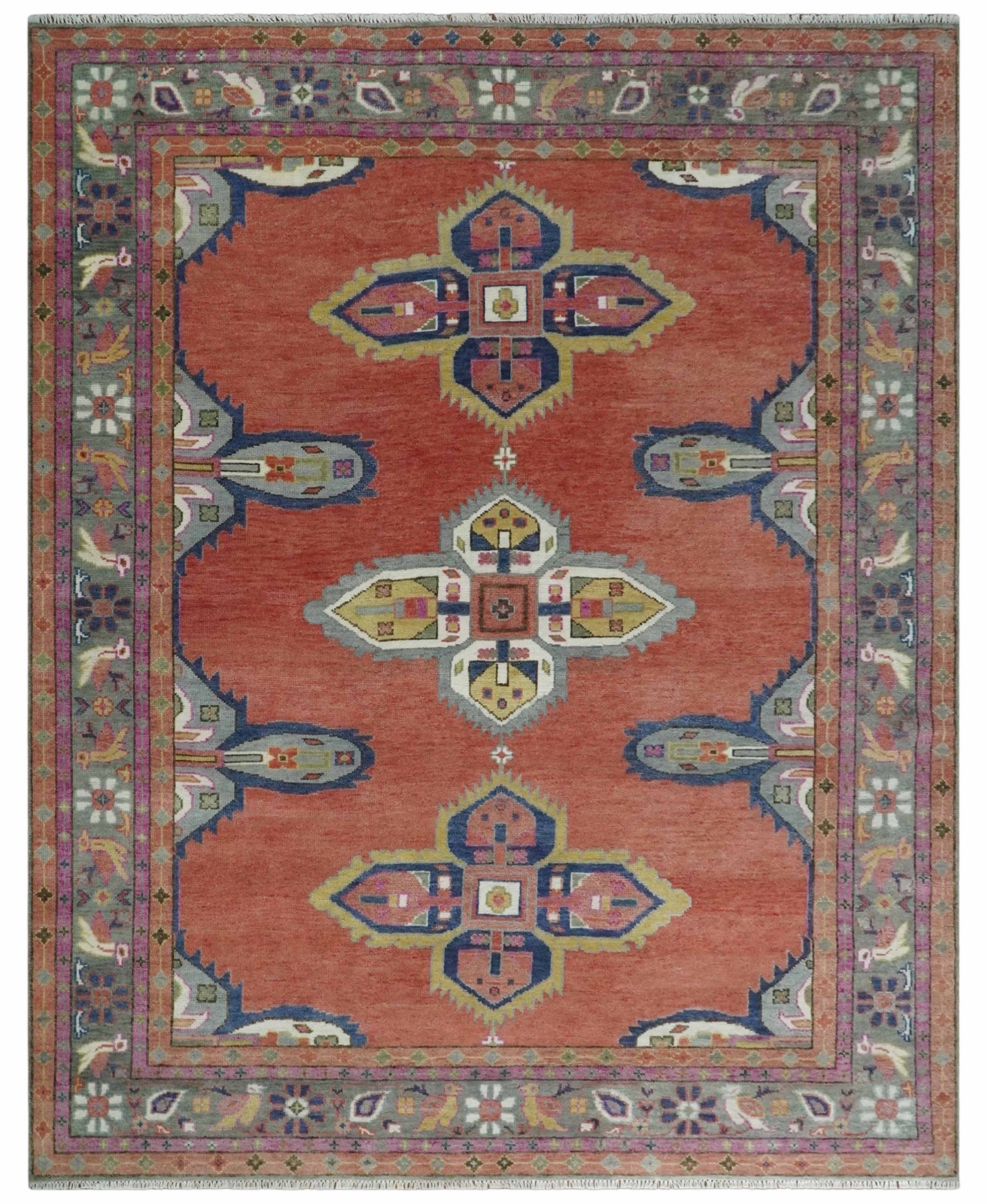 Burnt Orange Rug Indo Oushak rug Floral Hand-Knotted Turkish Rug Home decor rug