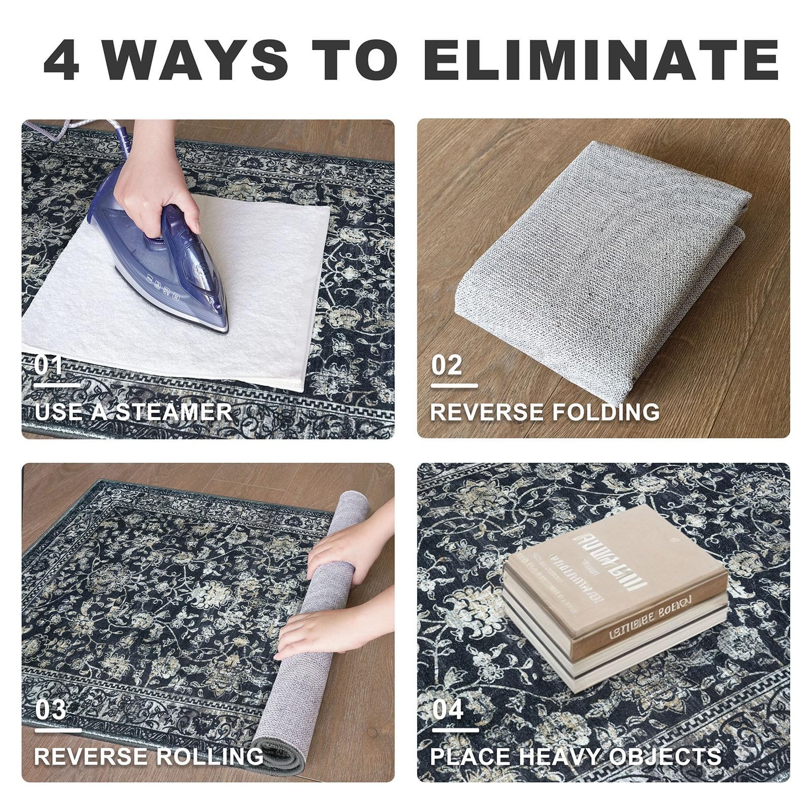 KILOCOCO 2×10 Hallway Runner Rug Washable Non-Slip Vintage Floral Print Charcoal