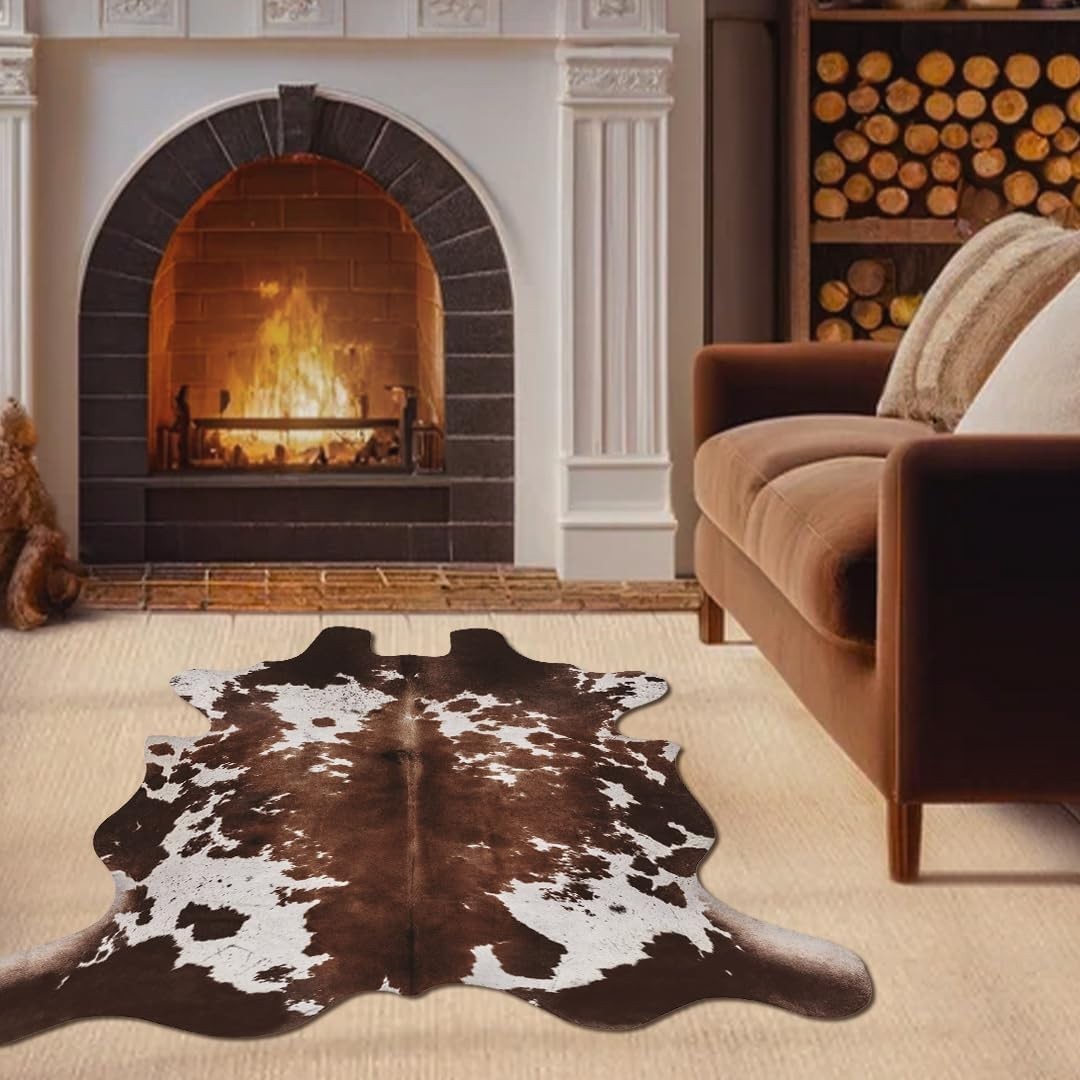 Versatile 4.6×5.2ft Faux Cowhide Rug – Stylish Cow Print for Cozy Spaces