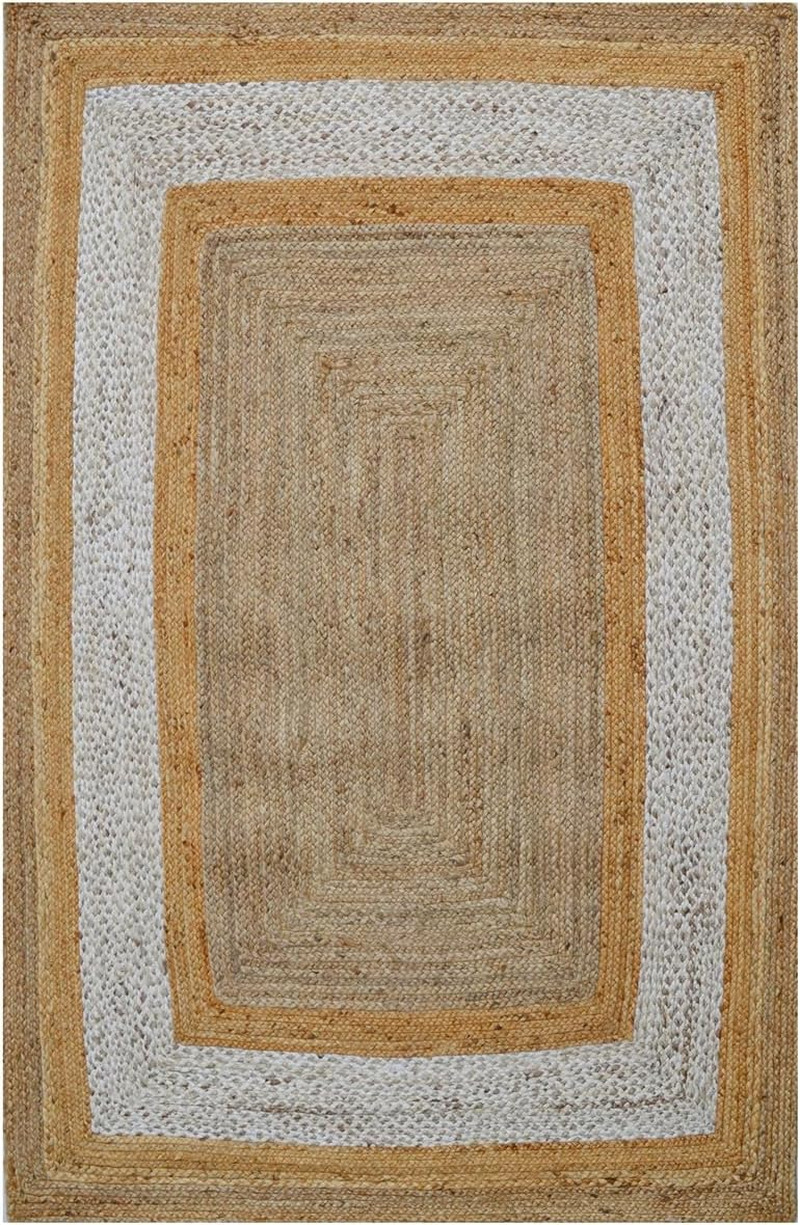 Border 1126 Handwoven Natural Jute Rug, 110 Cm X 160 Cm Size, Natural Ivory