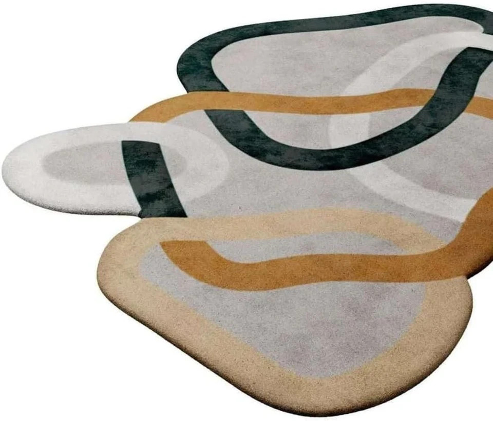 Hand-Tufted Wool Rug 5×8 ft – Irregular Abstract Multi-Color Design Carpet