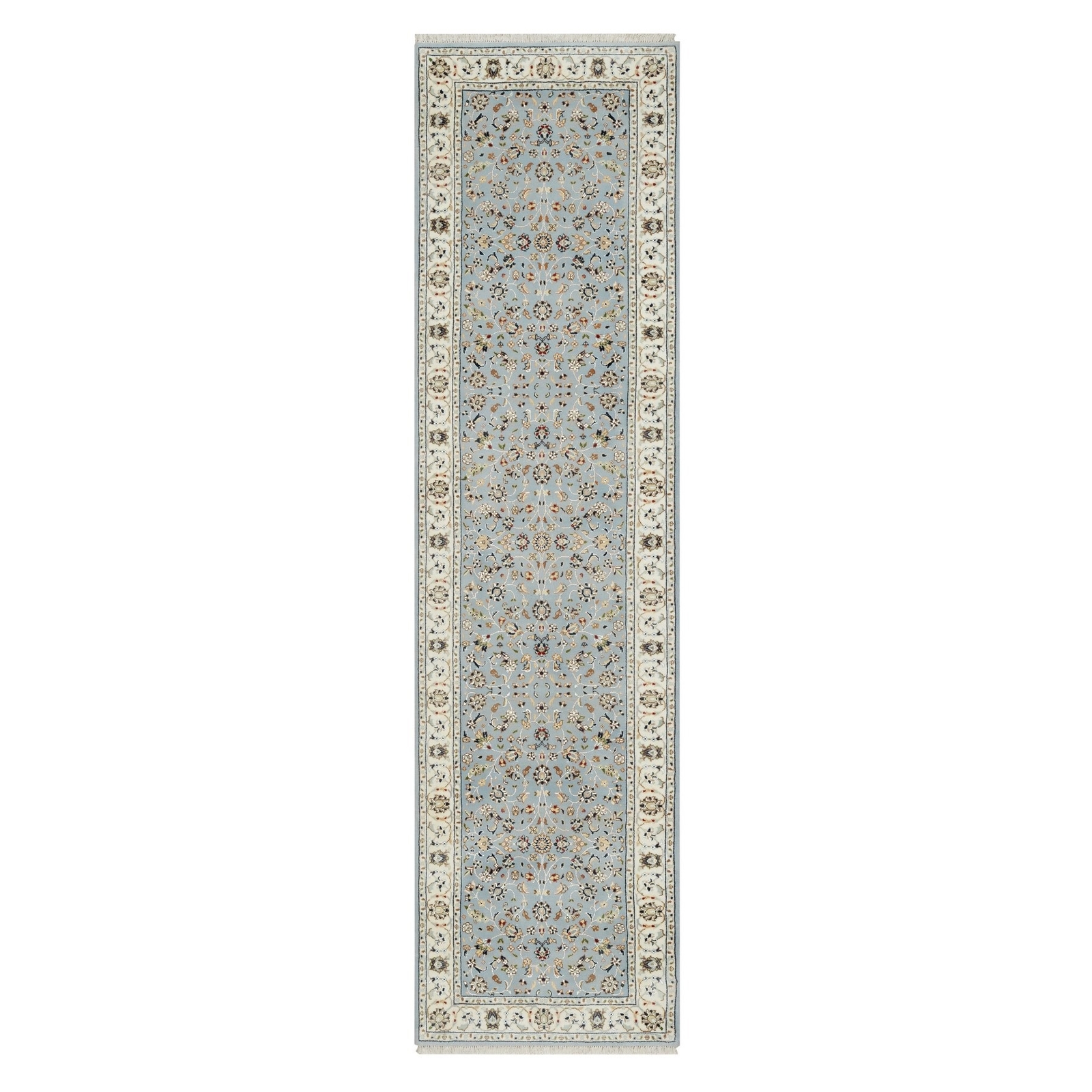2’8″x10’3″ Light Blue 250 KPSI Nain Wool and Silk Hand Knotted Runner Rug R91010