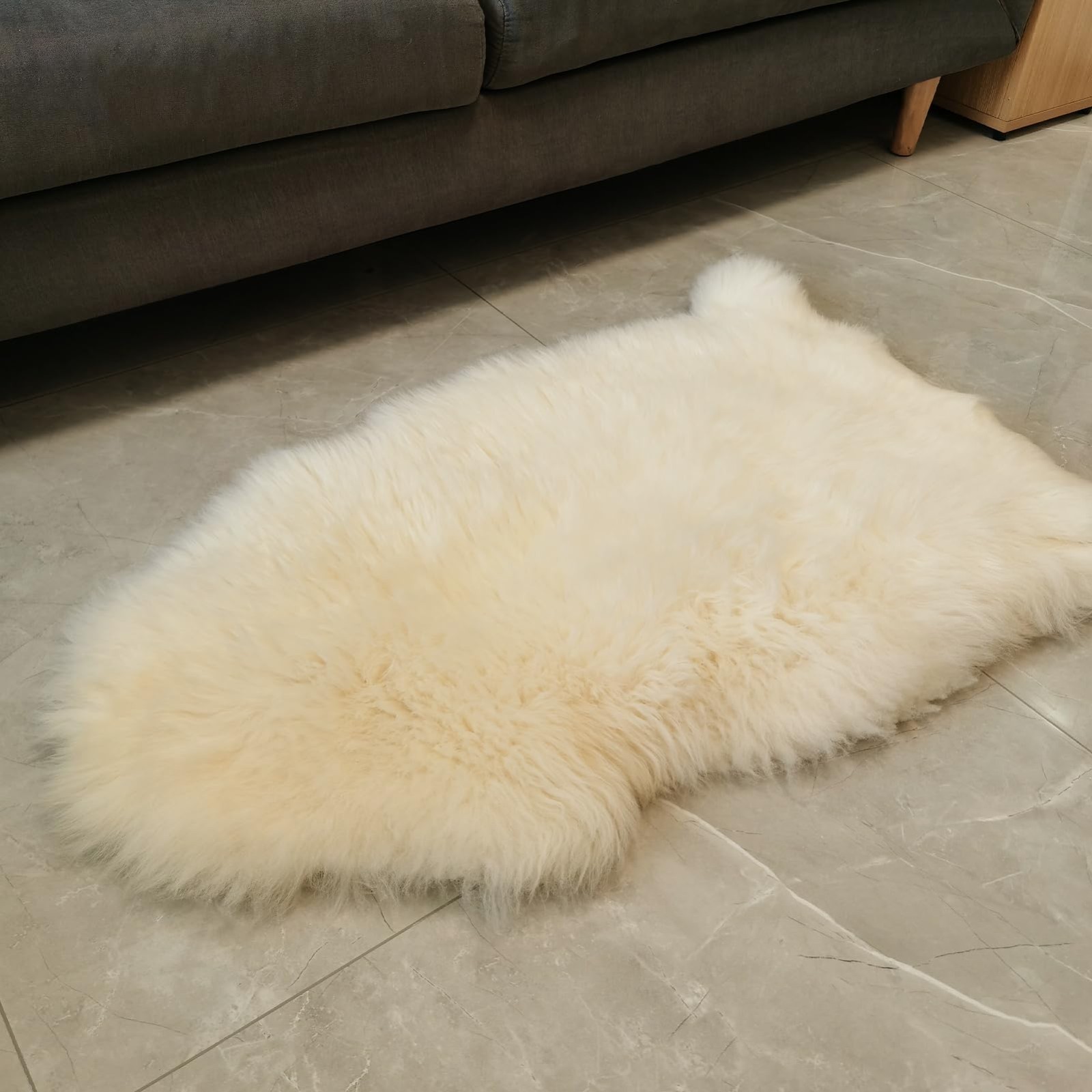 Genuine Australian Sheepskin Rug, Real Lambskin Area Rug 2×3 ft, Natural White P
