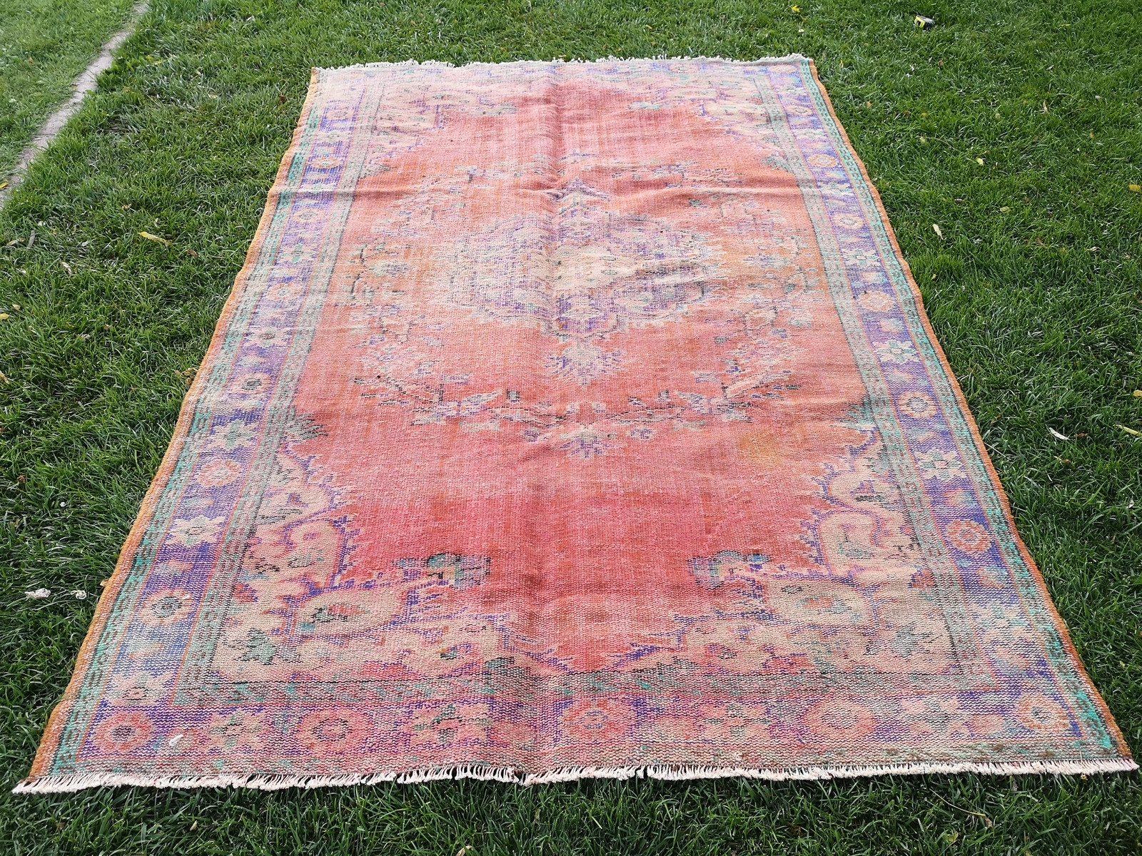 Orange Turkish Oushak Rug, Bohemian Vintage Handmade Rug (6.2 x 9.3 ft)