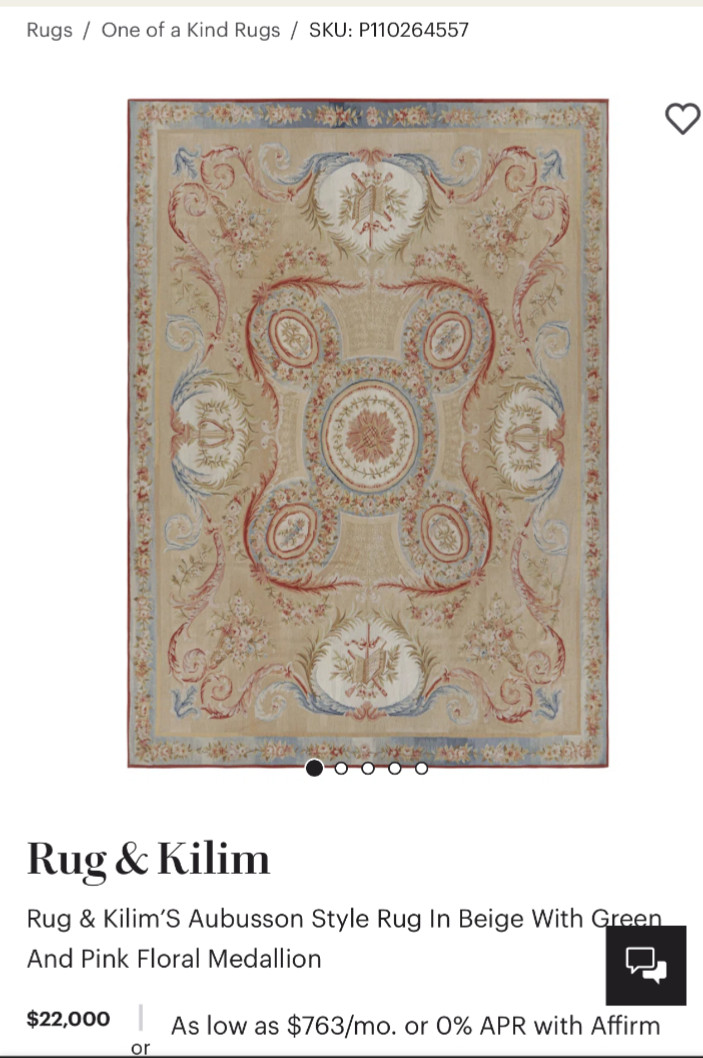 10×13 Rug and Kilim Aubusson style Rug. Beige with green, blue, and pink floral