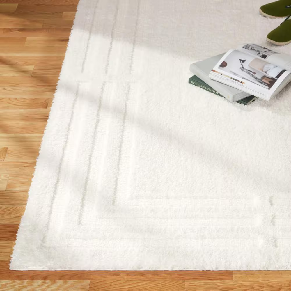 Everyday Cloud Shag Plush Border Ivory 8 Ft. X 10 Ft. Area Rug