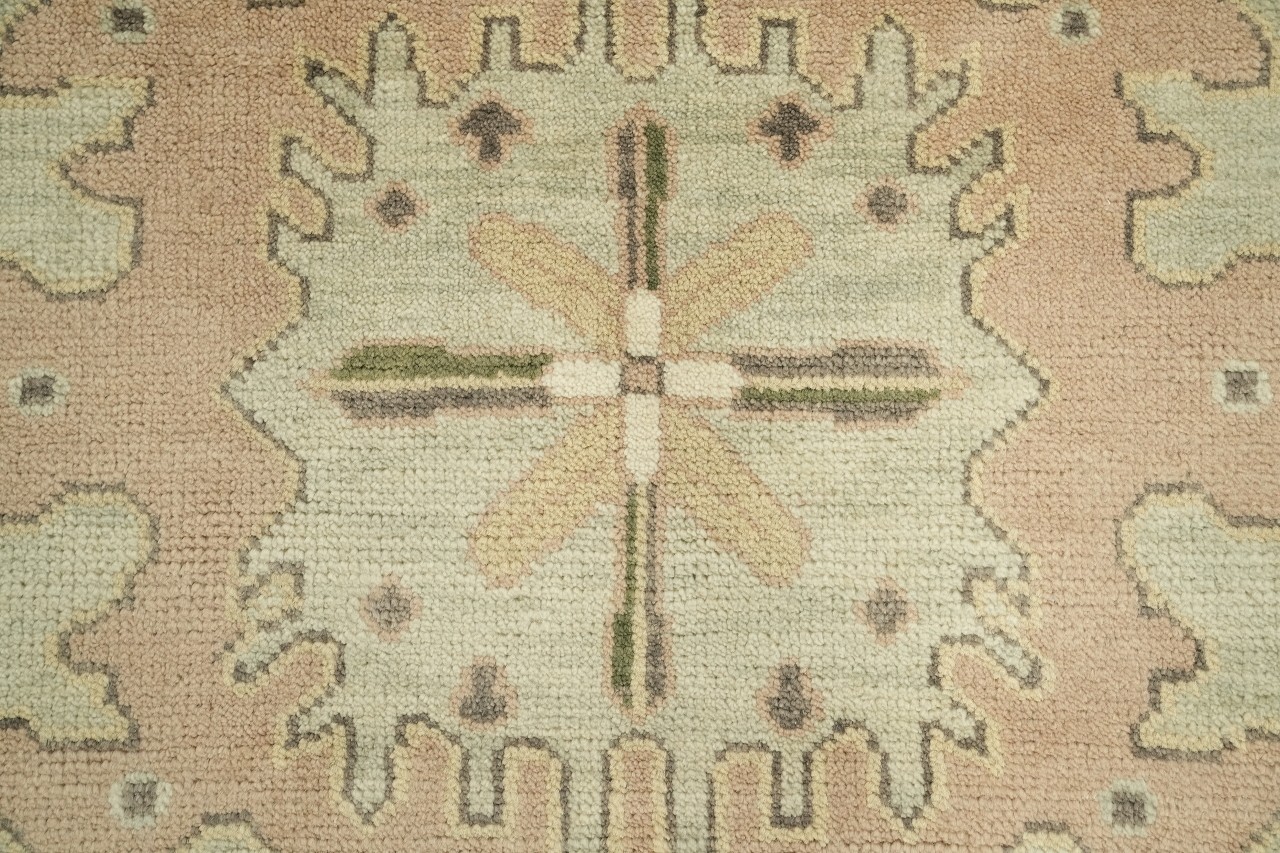 Beige and Olive Oushak 12×15 Floral Patterned Wool Rug in Sage Green & Ivory