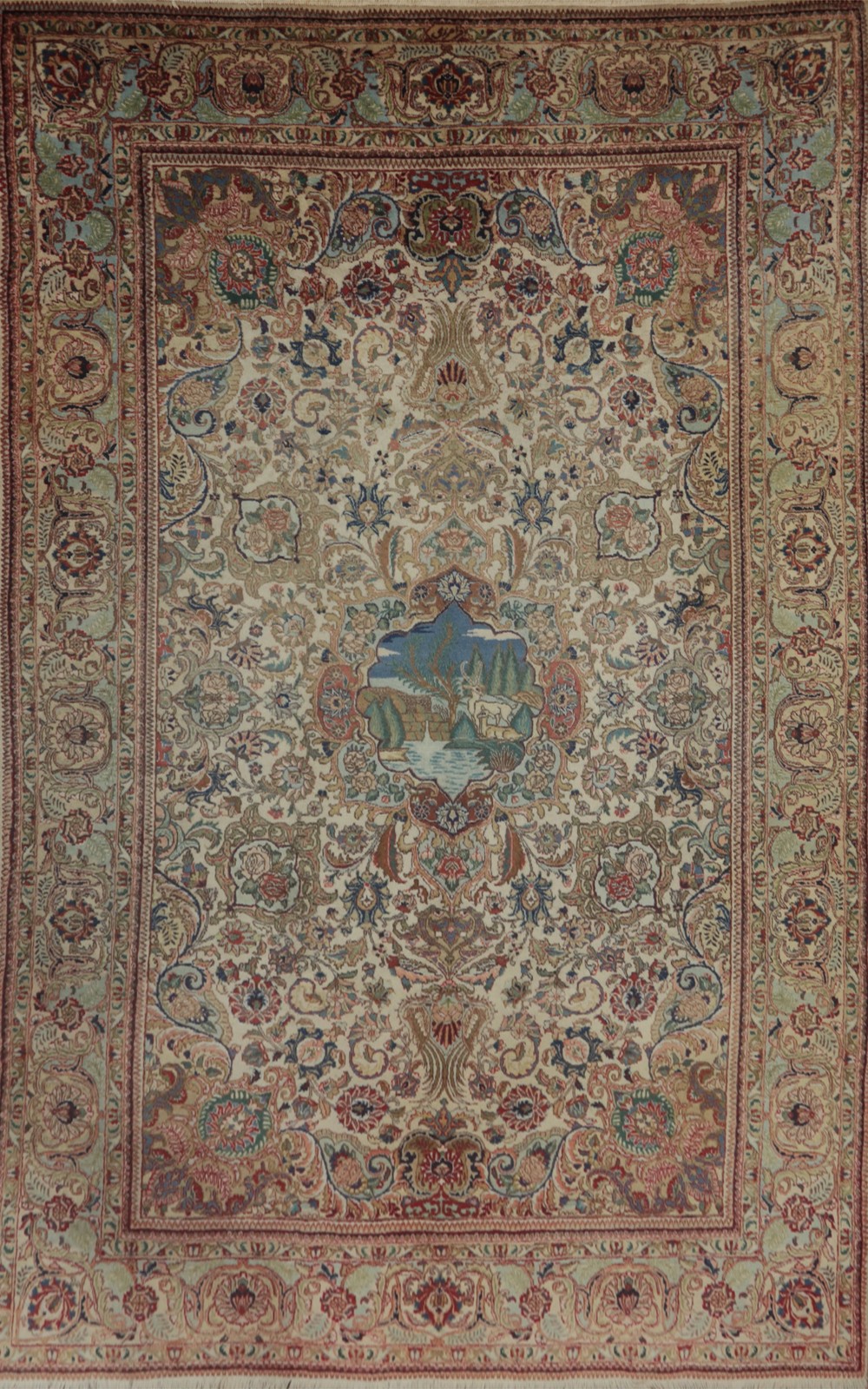 Vintage Ivory Pictorial Wool Floral Traditional Handmade Living Room Rug 6×9